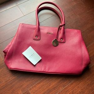 New Pink Furla Saffiano Josi Leather Tote Purse